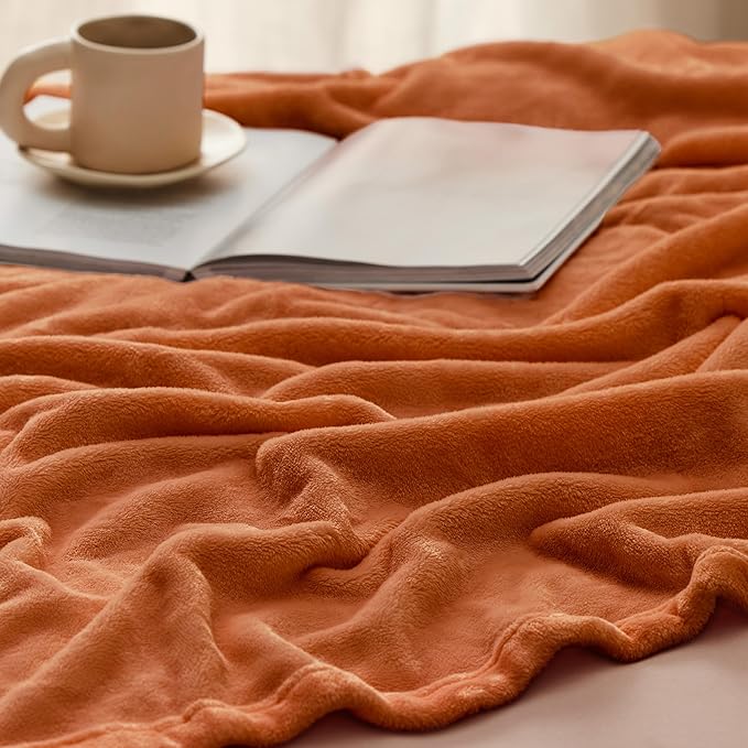 Bedsure Burnt Orange Fleece Blanket King Size - 280GSM Soft Lightweight Plush Cozy Blankets for Bed, Sofa, Couch, Travel, Camping