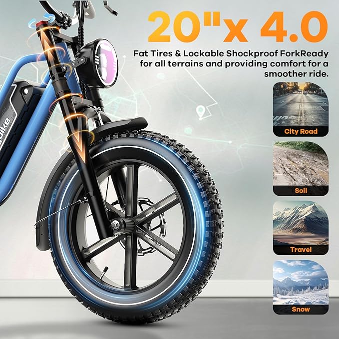 1500W Electric Bike for Adults,48V 20/60Ah Removable Battery Max Range 80Miles & 30MPH Electric Bicycle,20''×4" Fat Tire Ebike,Adult Electric Bicycles for Commute Beach Snow,E-Bike UL Certified