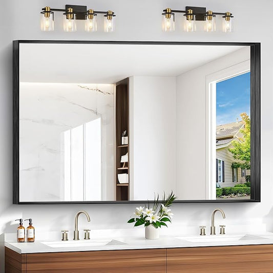 Black Bathroom Mirror, 60x40 Inch Rectangular Framed Mirror, Large Wall Mounted Bathroom Vanity Mirror Over Sink for Bedroom,Restroom, Living Room, Hangs Vertically or Horizontally