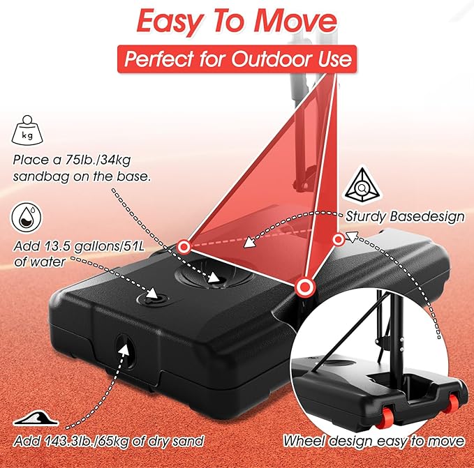 Basketball Hoop Outdoor 44 Inch Shatterproof Backboard 4.8-10ft Height Adjustable Portable Basketball Hoop Goal System for Kids Youth Adults Play in Backyard/Courts/Indoor