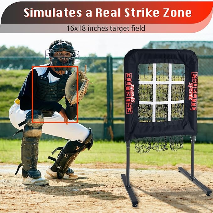 9 Hole Pitching Net with Strike Zone, Baseball Pitching Target, Softball Pitching Net, Portable Pitcher Training Equipment Height Adjustable
