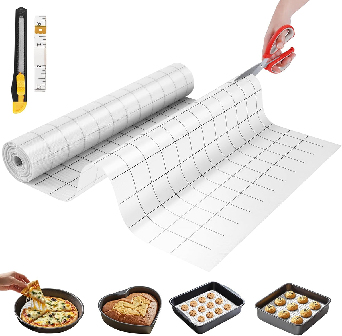 Silicone Baking Mat, 12 IN x 10 FT Free Cutting Baking Sheet,Non-Stick Reusable Dough & Pastry Mat,Non-Slip Silicone Mat Roll for Air Fryer Liner,Freeze Dryer,Oven Baking Pan,Kitchen Counter