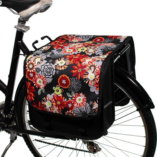 BikyBag Classic CL - Bike Double Bag, Stylish and Colorful Double Panniers (Red Meadow)