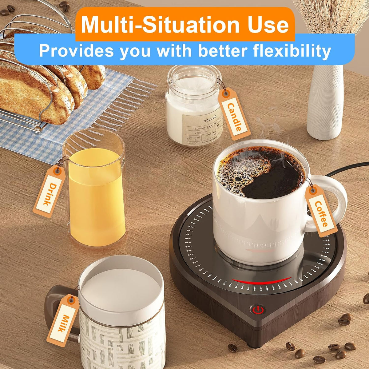 Coffee Mug Warmer for Desk, Smart Coffee Warmer with Touch Tech & Light, Coffee Cup Warmer with Gravity Sensor & Auto Shut Off, Candle Warmer Plate - Ideal Gifts for Dad and Mom