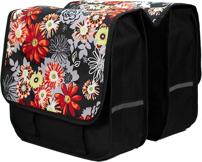 BikyBag Classic CL - Bike Double Bag, Stylish and Colorful Double Panniers (Red Meadow)