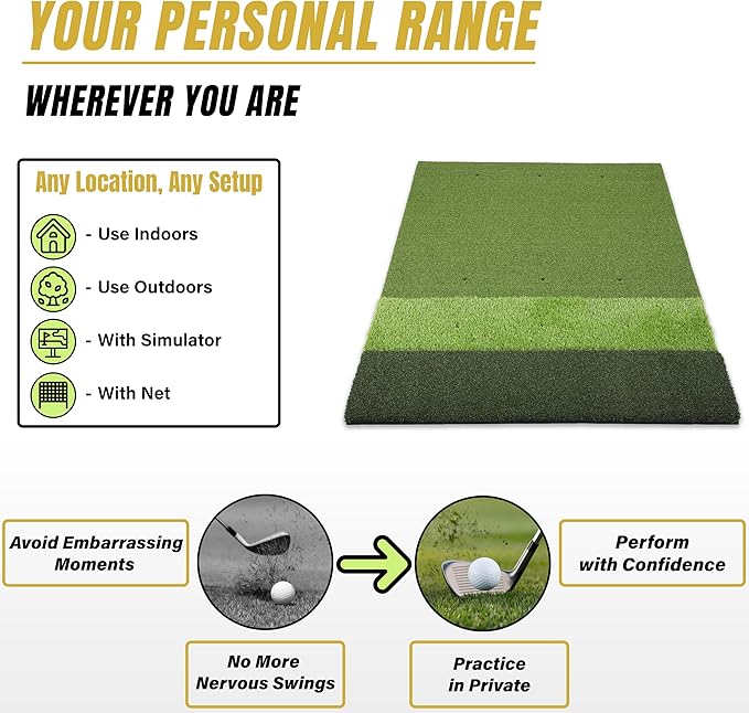 6x4ft Extra Large & 5x4ft Extra Thick Premium Golf Mat | Golf Mats Practice Indoor, Outdoor, or with Simulator/Net | Durable Golf Hitting Mat with Tees