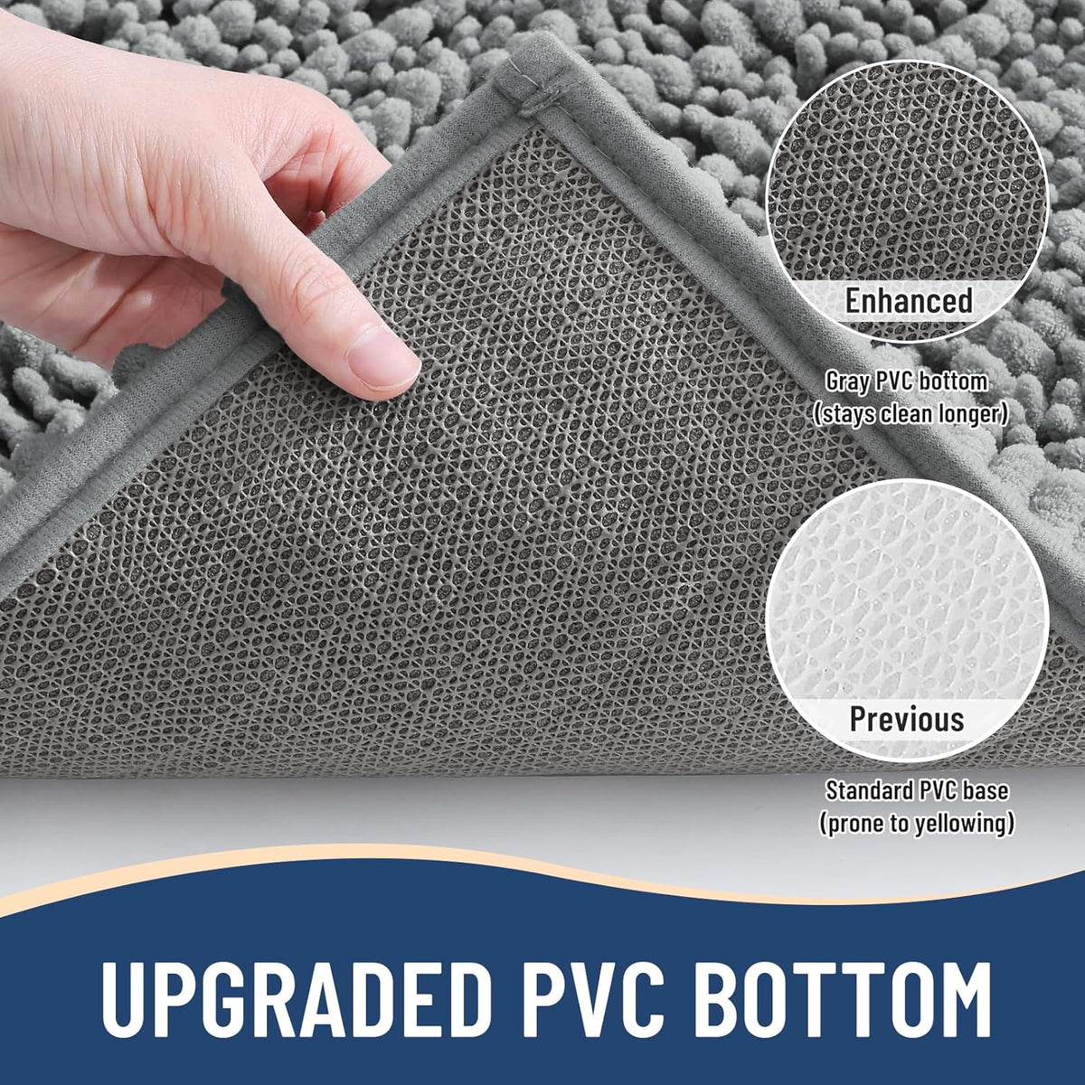 Arotive Luxury Chenille Bathroom Rug Mat, Extra Soft Thick Absorbent Shaggy Bath Rugs, Non-Slip Machine Wash Dry, Plush Bath Mats for Bathroom, Shower and Tub, 36x24, Grey