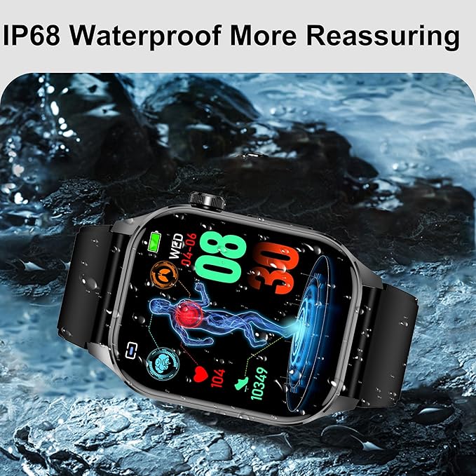 Advanced Health Smartwatch for Women Men with Real-Time Monitoring of Heart Rate, Blood Oxygen, Body Temperature, Blood Pressure, Sleep Quality and Stress Levels, Always-On Display, for Android & iOS