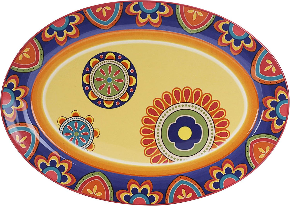 Bico Tunisian Ceramic 16 inch Oval Platter, Microwave & Dishwasher Safe