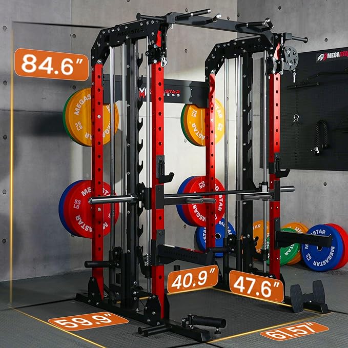 Smith Machine Home Gym with Aluminum Pulley Set - 2000lbs Capacity All-in-One Power Rack with Cable Crossover, Pull-Up Bar & Dip Station, Includes 18 Attachments, P107 Anvil