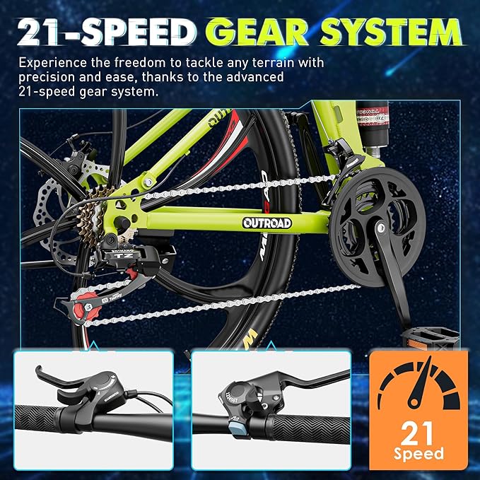 26 Inch Folding Mountain Bike, 21 Speed Full Suspension Bicycle with High-Carbon Steel, Dual Disc Brake Non-Slip Quick Release tire Folding Bicycle for Adults/Men/Women