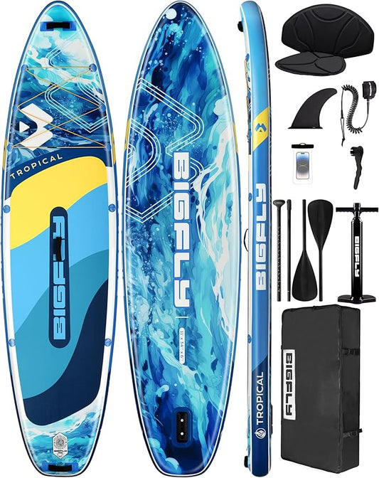 Bigfly Inflatable Stand Up Paddle Board 11’*34”*6”, Blow Up Paddle Board for Adults,with Detachable Fins, Pump, Floating Paddle, Safety Leash,Backpack