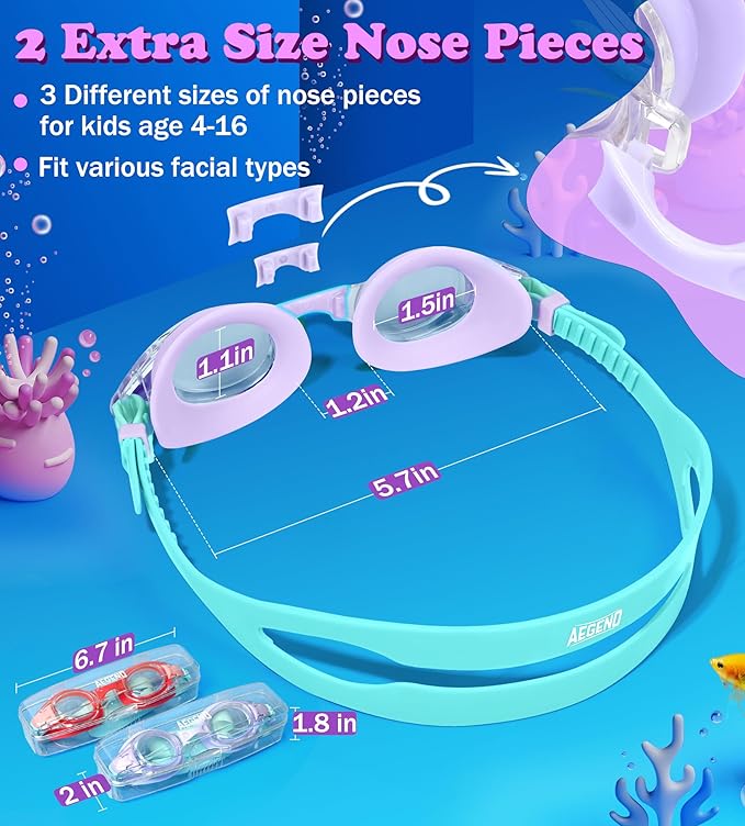 Aegend 2 Pack Kids Goggles, Swimming Goggles for Kids Age 4-16 Boys and Girls Youth, Anti-Fog Waterproof Anti-UV Pool Goggles