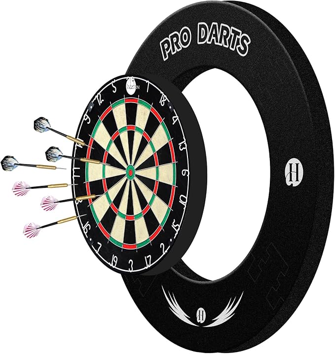 Bristle Dart Board Set, Professional Dart Board 18" with 6pcs 18g Darts Outdoor Dartboard Set, Compressed Sisal Metal Wire Board with Rotating Number Ring