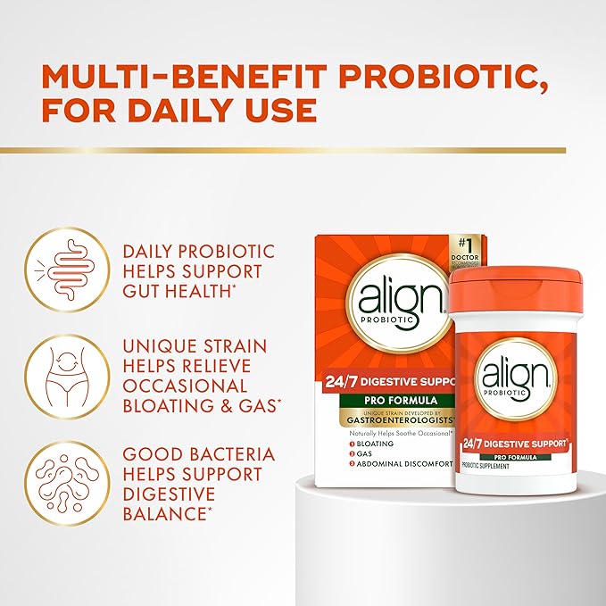 Align Probiotic, Pro Formula, Probiotics for Women and Men, Daily Probiotic Supplement, Helps Soothe Occasional Bloating & Gas*, #1 Doctor Recommended Brand‡, 30 Capsules (Packaging May Vary)