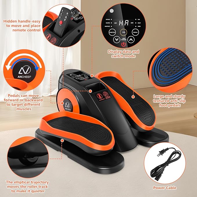 ANCHEER Under Desk Elliptical, Ellipse Leg Exerciser for Seniors Fully Assembled , Electric Seated Pedal Exerciser with Remote Control & 12 Adjustable Speed/Resistance