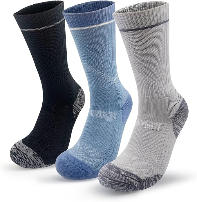 Athletic Socks Moisture Wicking Crew Socks for Men 3 Pairs Running Sport Cushioned Polyester Mid Calf Socks