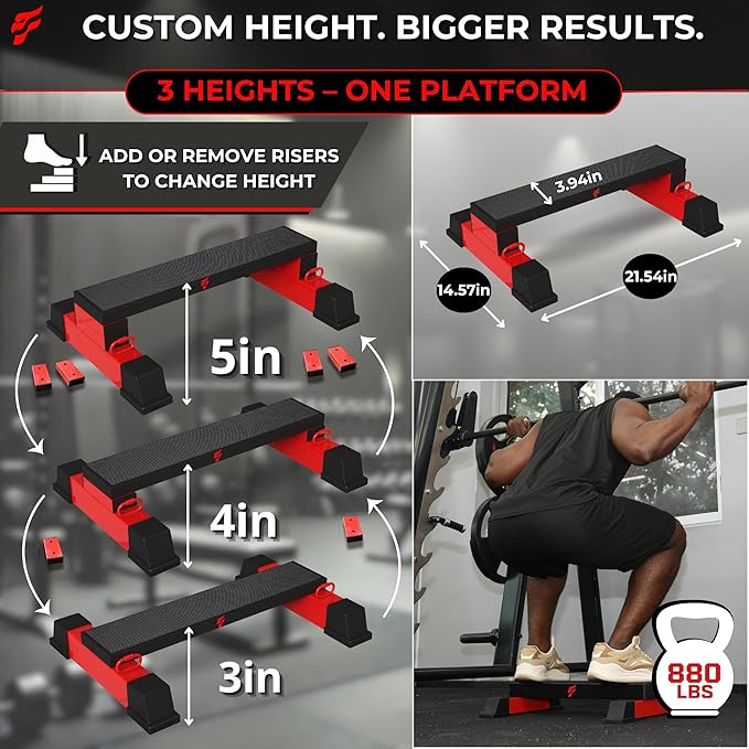Adjustable Calf Raise Block, Versatile Machine Platform – Calves, Legs & Core – Raises, Strength, Squats, Stretches – Anti-Slip Bar, Band Compatible – Home Workout & Gym Equipment