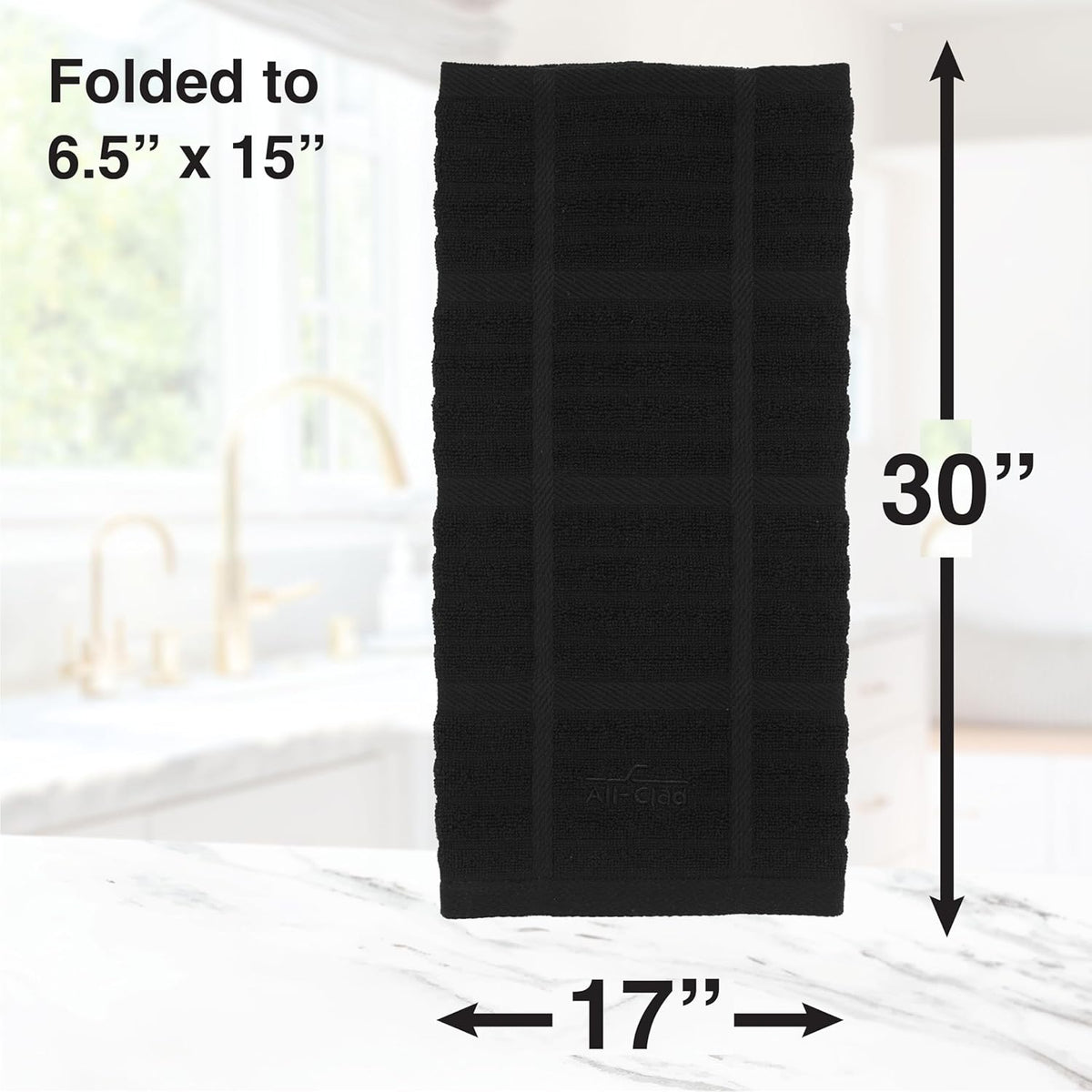 All-Clad Solid Kitchen Towel: Highly Absorbent, Super Soft Long Lasting - 100% Cotton, 17"x30" Tea Towel for Cleaning & Drying Dishes, Pans, Glassware, or Countertops, (1-Pack), Black