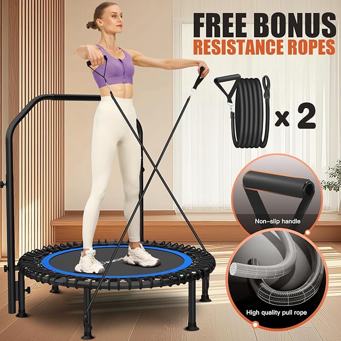 ANCHEER 40/48" Mini Trampoline with Upgraded Bungee Cords, 550LBS Capacity, Adjustable Foam Bar & Resistance Ropes, Indoor/Outdoor Rebounder for Adults