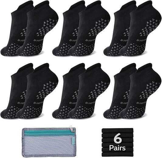Hylaea Unisex Non Slip Socks with Grip for Yoga, Hospital, Pilates, Barre | Ankle, Cushioned