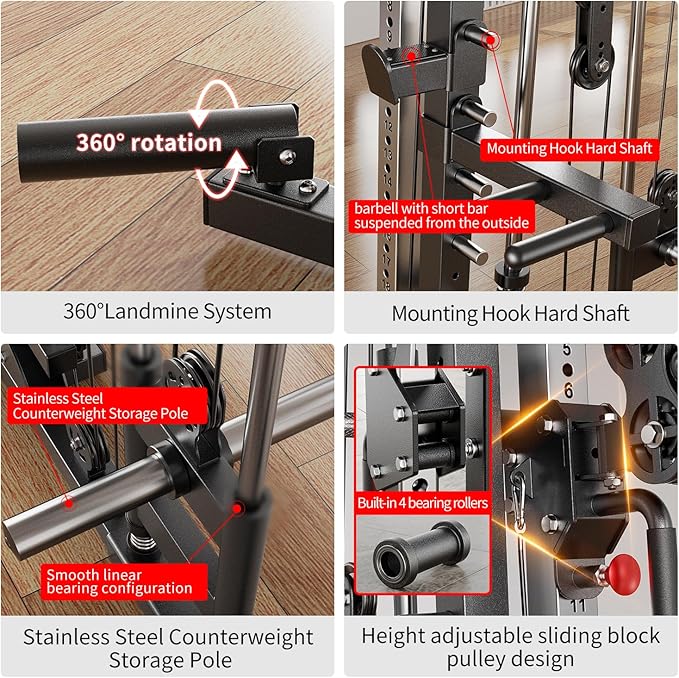 Power Cage,1600lbs Multi-Function Power Rack with Adjustable Cable Crossover System and More Training Attachment, Weight Cage for Home Gym