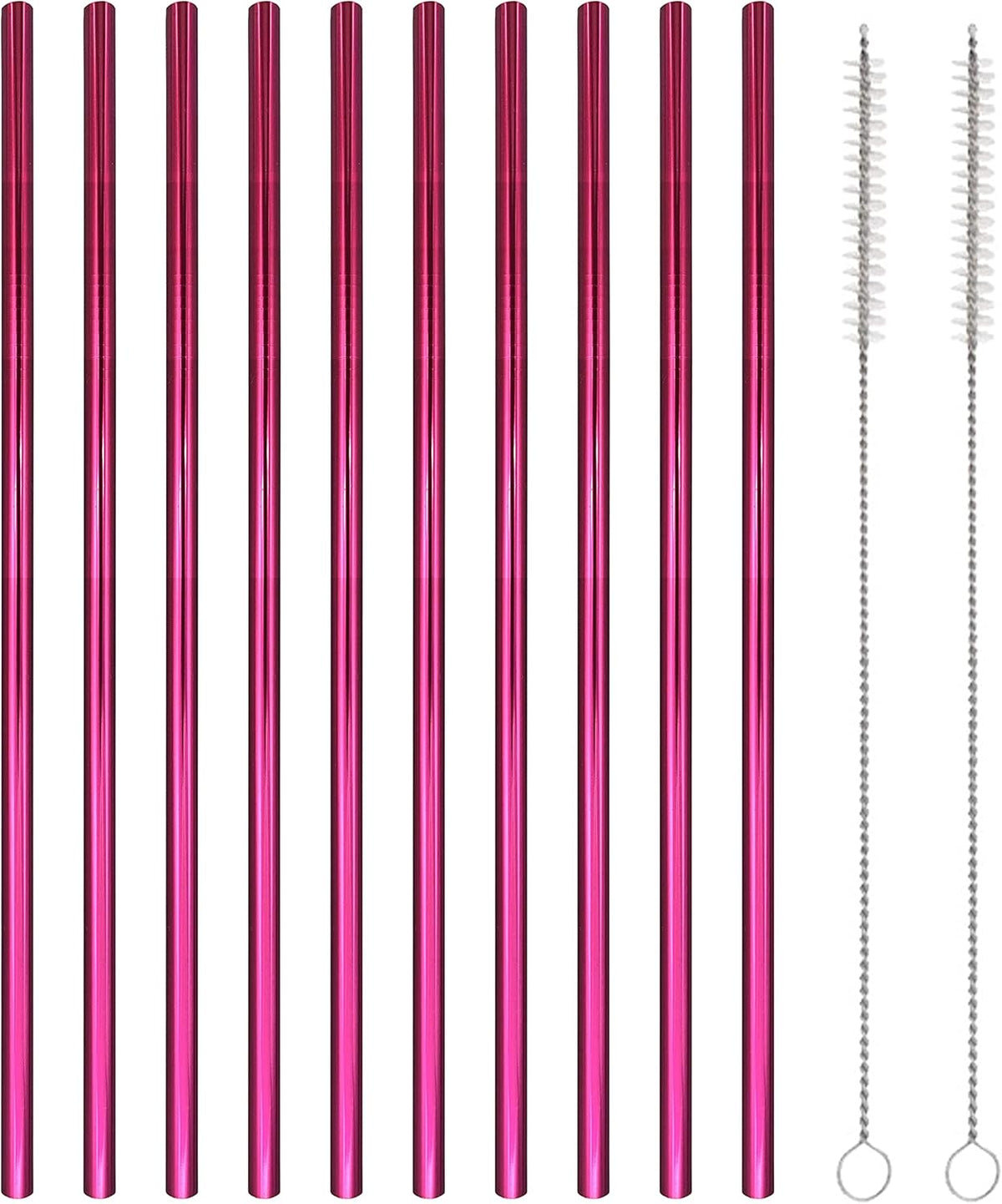 10 Pcs Stainless Steel Straws, Reusable Drinking Straws, Straight Metal Straw Sets with 2 Pcs Cleaning Brushes (10.5 Inch, Rose Red)