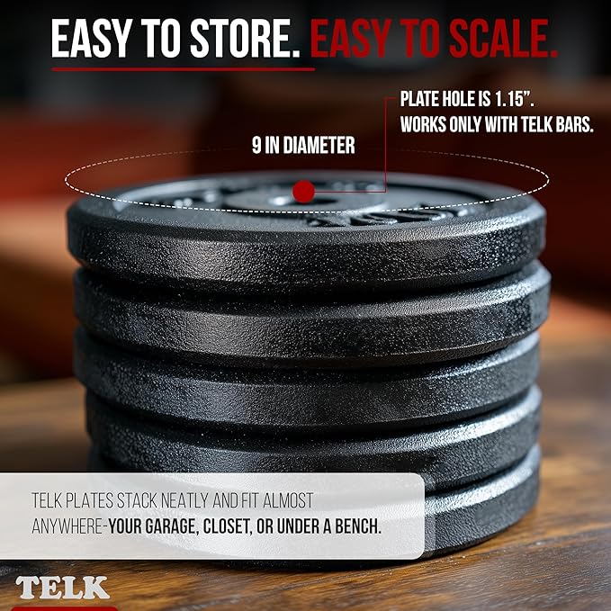 TELK – Adjustable Dumbbell Set – Home Gym Weight Set with Baked Enamel Cast Iron Plates – Space-Saving Free Weights for Strength Training
