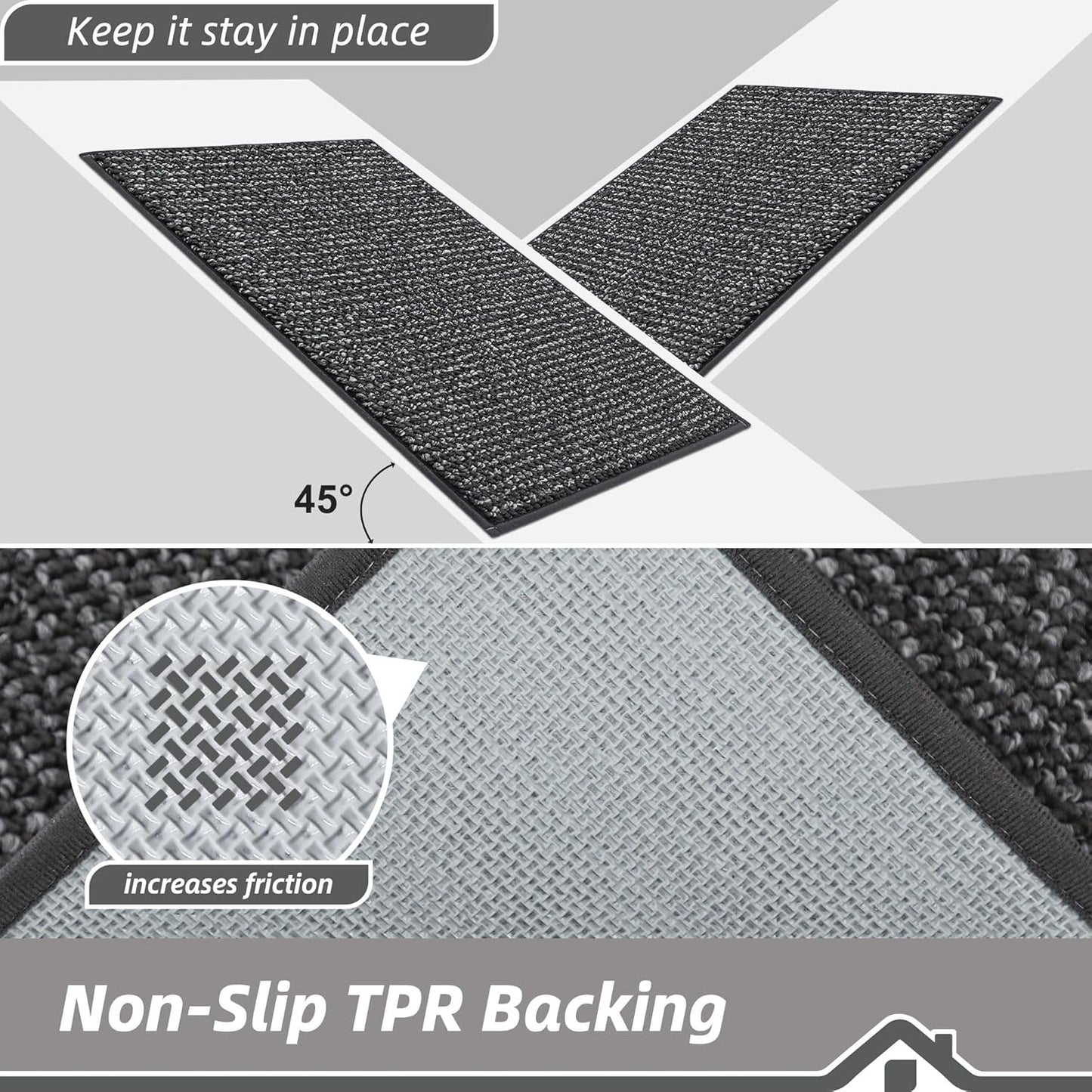 BEQHAUSE Dirt Trapper Door Mat 20" x 48", Non-Slip Washable Doormats Entrance Mat, Dirt Resistant and Absorbent Welcome Mat, Low Profile Floor Mats for Front Back Door and Entryway, Charcoal