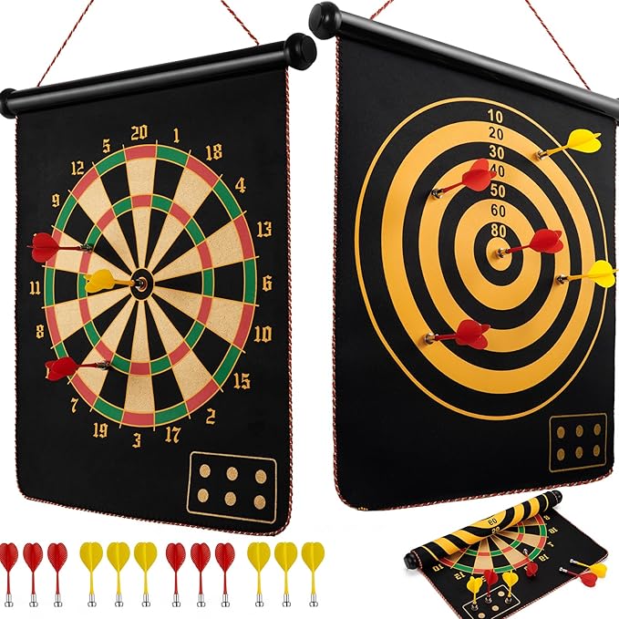 BATURU Magnetic Dart Board for Kids, Teens, and Adults — Double-Sided Dart Board Game with Strong Magnetic Darts, Roll-Up Portable Design, Gifts for Teen Boys, Family Parties, Camping, and Birthdays