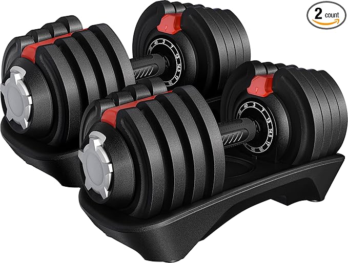 Yaheetech Adjustable Dumbbell Set 28/40/52.5/90LBS Adjustable Dumbbells Fast Adjust Dumbbell Weight Set with Anti-Slip Handle and Tray for Men/Women Home Gym Strength Training Equipment Single/Pair