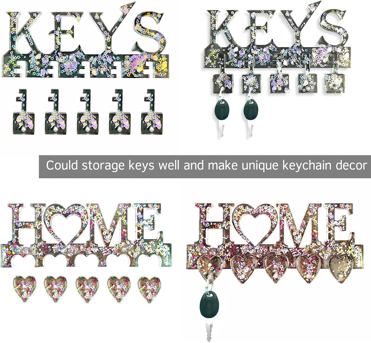 2Pcs Key Holder Resin Molds Wall Decor Mold Unique Silicone Keychain Pendant Resin Mold for Epoxy Casting Wall Mounted Key Hangers Storage Organizer Mold Home Decoration DIY Gift