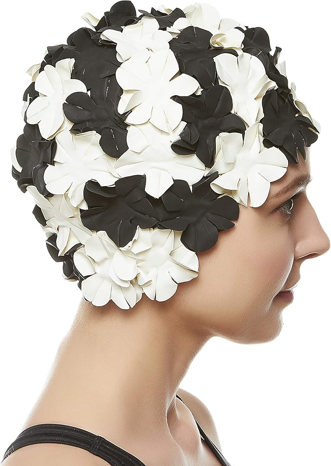 BEEMO Floral Petal Ladies Bathing Swim Cap Women Retro Swim Hat Long/Short Hair