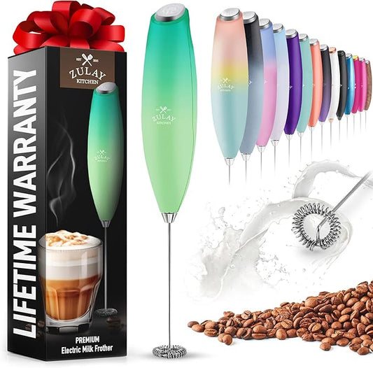 Zulay Powerful Milk Frother for Coffee with Powerful Motor - Handheld Frother Electric Whisk, Milk Foamer, Mini Mixer and Coffee Blender Frother for Latte, Matcha, No Stand - Ocean Spray