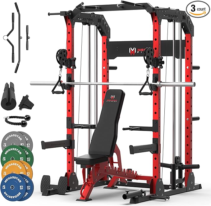 Power Rack for Home Gym – 2000LB Capacity Multifunction Squat Rack with Cable Crossover, Includes 16 Professional attachments for Home Gym Strength Training, P63 Rampage