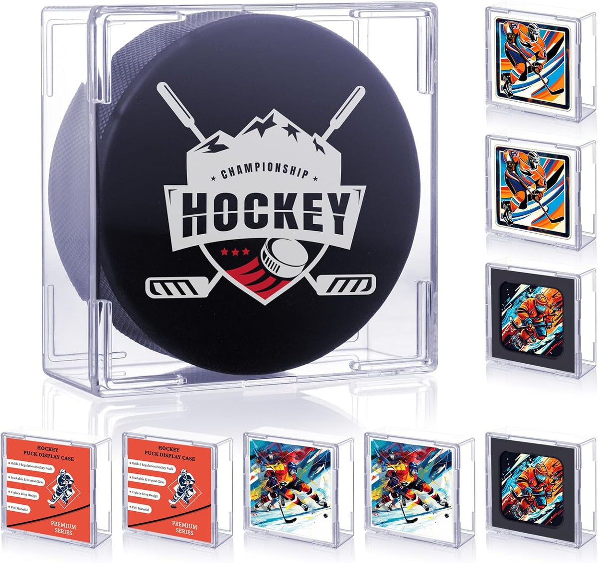 Hockey Puck Display Case, 8 Pack Acrylic Holder for Official Size Pucks, Gifts for Hockey Collectors and Enthusiasts, Premium Display Box for Collectibles