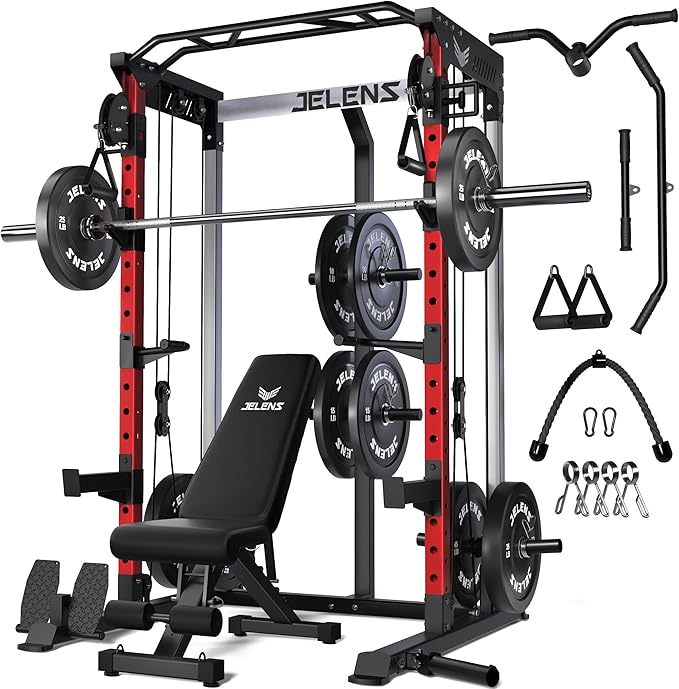 Power Cage, 2000LBS Multi-Function C21 Power Rack with Dual Pulley Cable Crossover System, All-in-One Squat Rack with More Training Attachments
