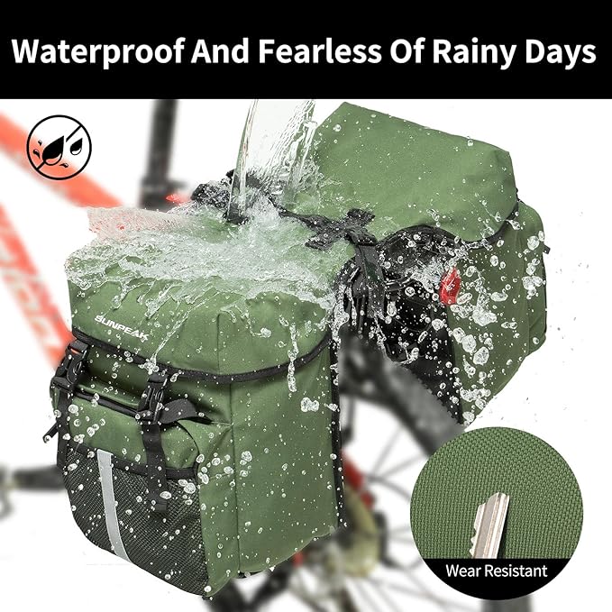 Bike Bag Accessories Panniers for Bicycle Rear Rack Bag 45L Waterproof Mountain Electric Bike Saddle Bag for Cycling Traveling Commuting Green