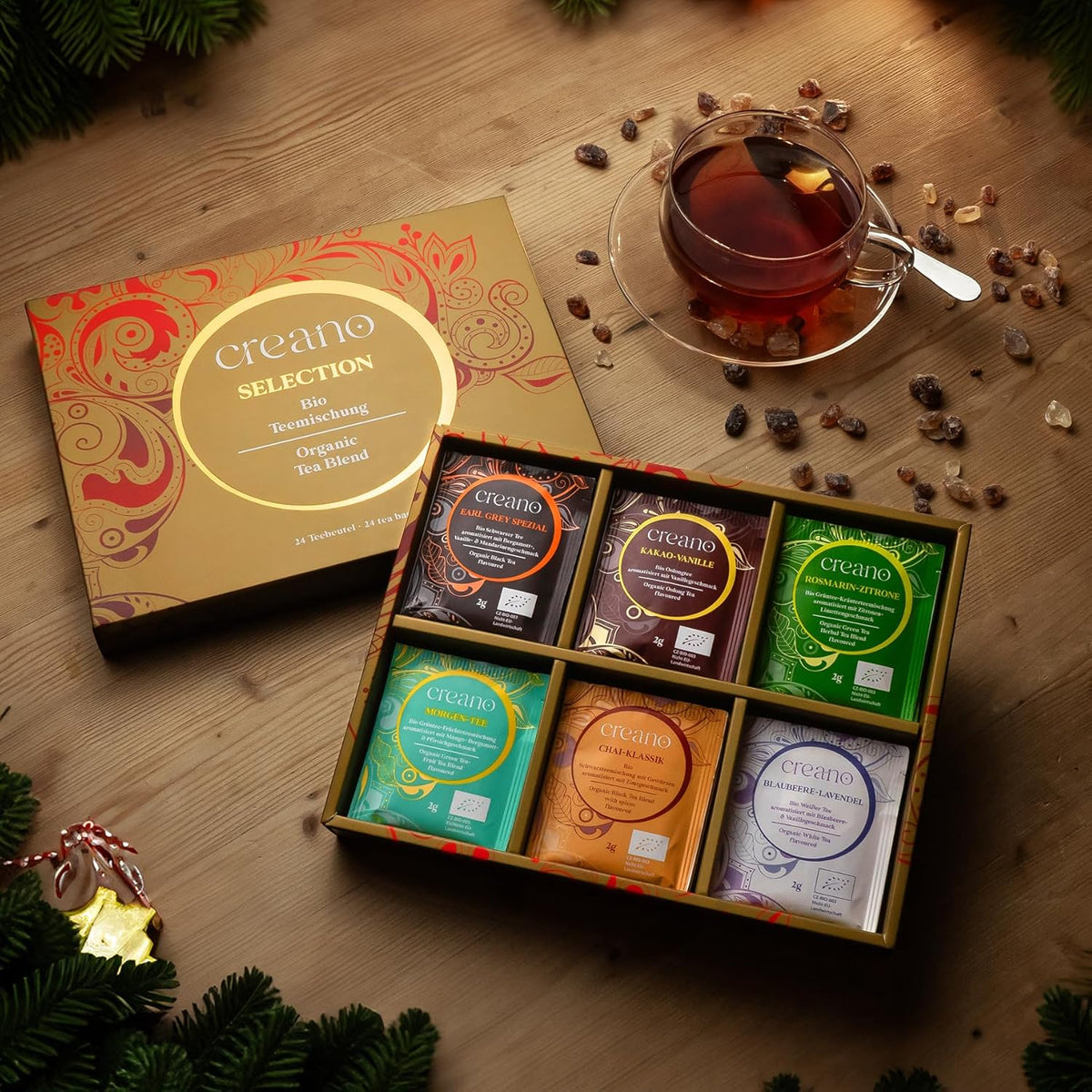Creano Organic Tea Gift Set – 24 Organic Tea Bags in 6 Dreamy Varieties – 48 g*