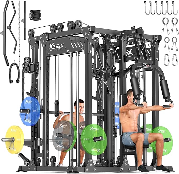 Power Cage,1600lbs Multi-Function Power Rack with Adjustable Cable Crossover System and More Training Attachment, Weight Cage for Home Gym