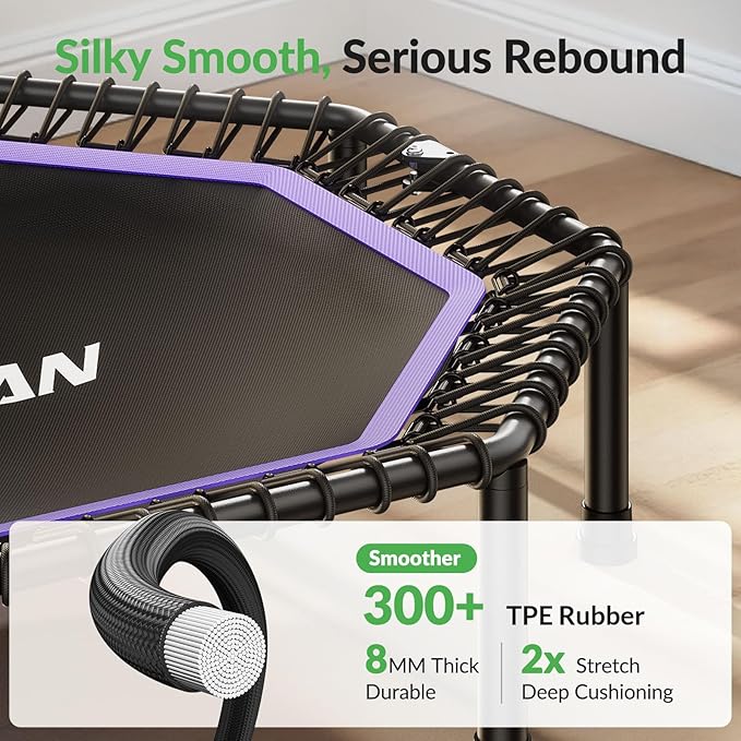 BCAN 51" Octagonal Mini Trampoline, Max Load 450 LBS Fitness Trampoline with T-Adjustable Handle Bar, Silent Bungees, Larger, More Stable, Quieter Exercise Rebounder for Adults Indoor/Garden Workout