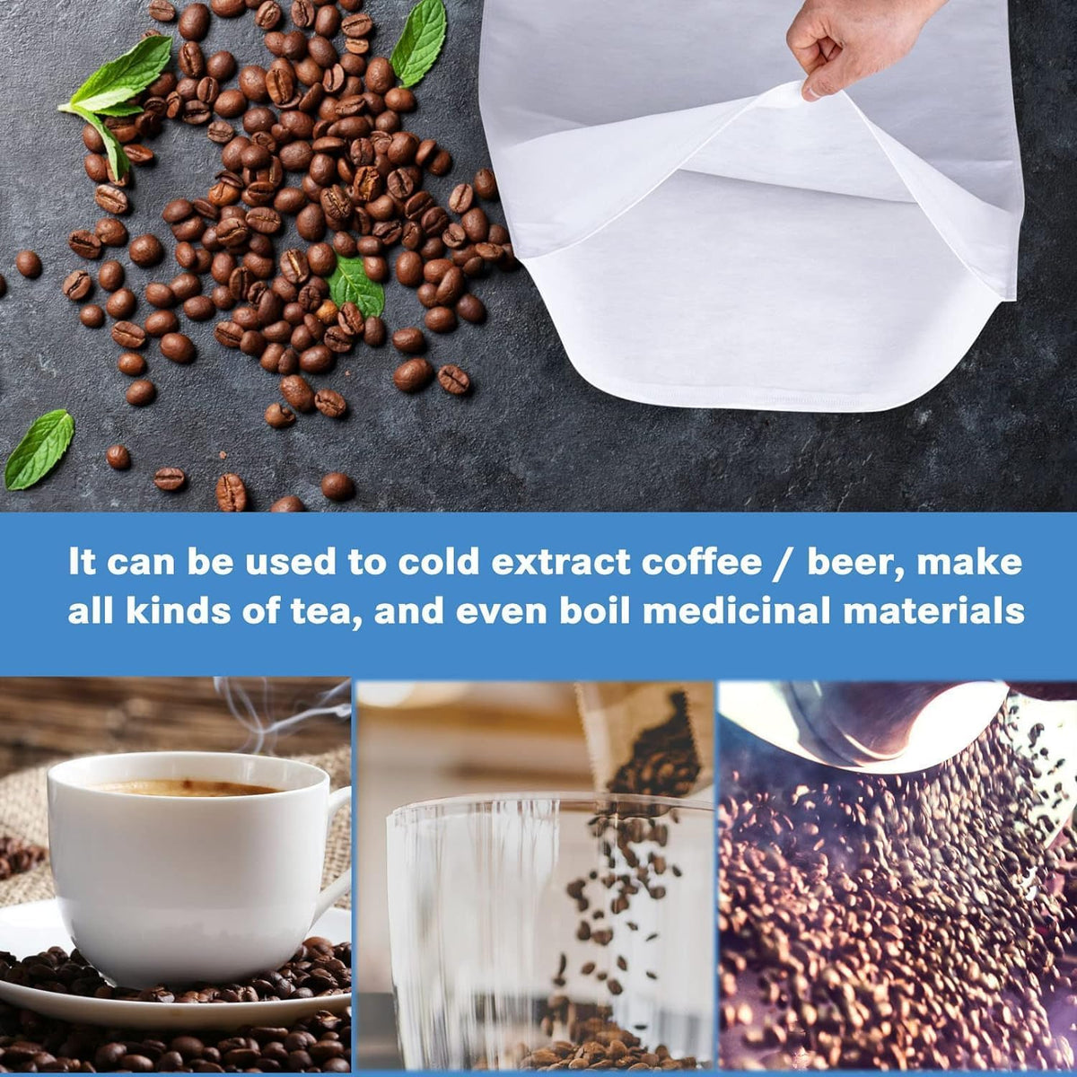 100 Pack Cold Brew Coffee Filters, 20" X 20" Commercial Cold Brew Bags, Brew Up To 5 LBS Coffee, Filter Bag, 5 Gallon Coffee Filter