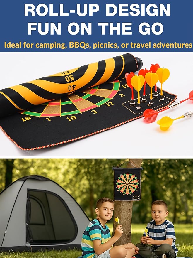 BATURU Magnetic Dart Board for Kids, Teens, and Adults — Double-Sided Dart Board Game with Strong Magnetic Darts, Roll-Up Portable Design, Gifts for Teen Boys, Family Parties, Camping, and Birthdays