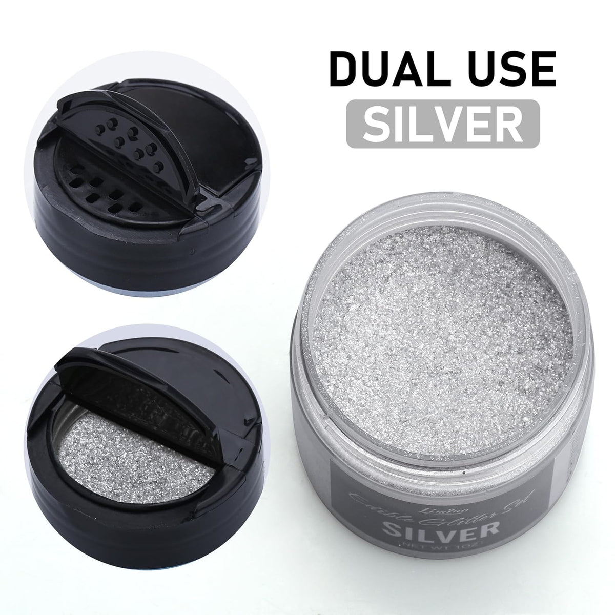 Edible Glitter - 30g Edible Luster Dust Metallic Food Grade Coloring Glitter for Drinks, Baking, Cake Decorating - Edible Dust Powder Shimmer Sprinkle Powder for Icing, Wine, Chocolate, Candy (Silver)