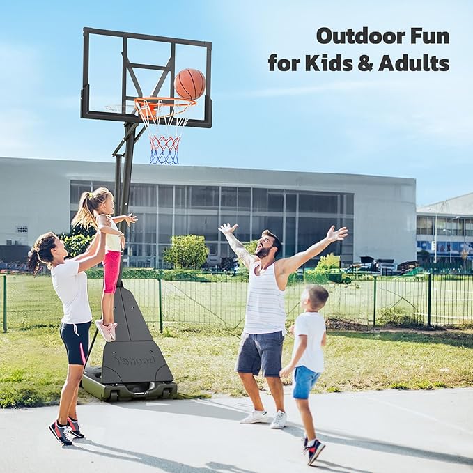Basketball Hoop Outdoor Portable 44/48 Inch Backboard, 10ft Quickly Adjustable Basketball Goal System with Wheels for Court/Backyard/Driveway
