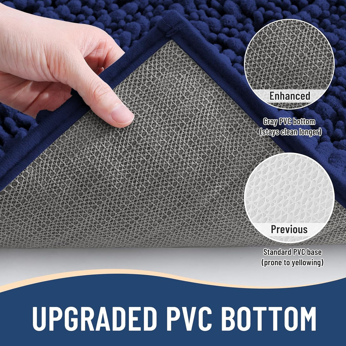 Arotive Luxury Chenille Bathroom Rug Mat, Extra Soft Thick Absorbent Shaggy Bath Rugs, Non-Slip Machine Wash Dry, Plush Bath Mats for Bathroom, Shower and Tub, 47x20, Navy