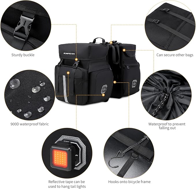Bike Bag Accessories Panniers for Bicycle Rear Rack Bag 45L Waterproof Mountain Electric Bike Saddle Bag for Cycling Traveling Commuting Black