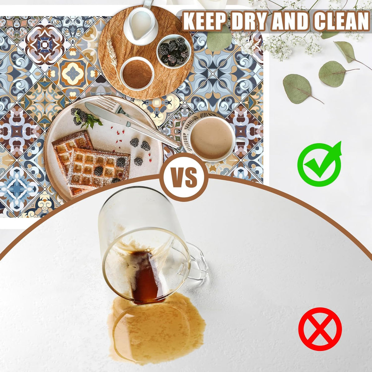 Retro Colorful Tiles Dish Drying Mat for Kitchen Counter Floral Coffee Mat Hide Stain Absorbent Drying Rack Pad with Rubber Backed Espresso Machine Coffee Bar Accessories 15.7 x 23.6 Inch