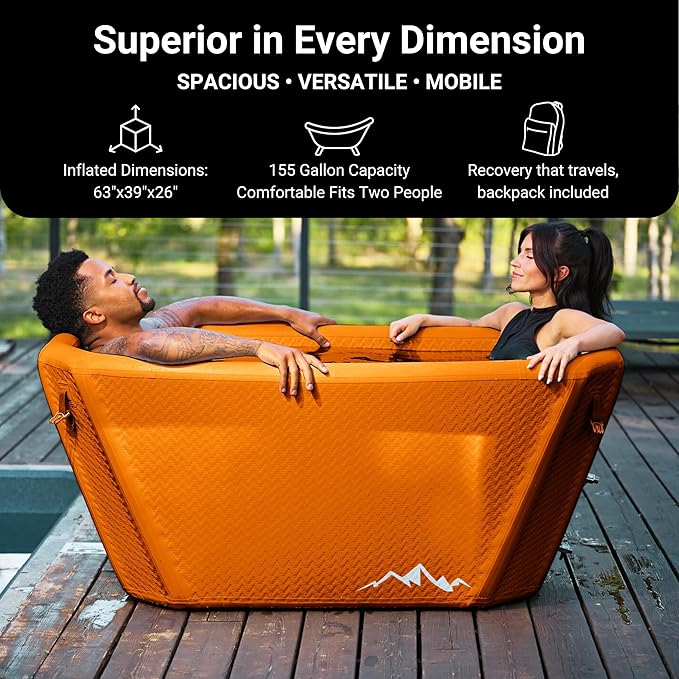 Big Tex Endurance Cold Plunge 155 Gallon Ice Bath Tub Chiller Compatible Connections Inflatable, Durable, Portable, Insulated Design
