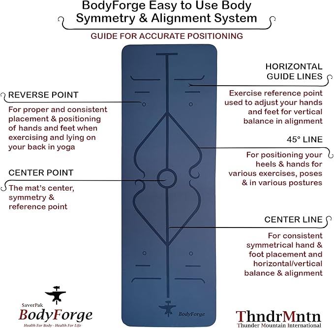 BodyForge Yoga Mat Thick Exercise Mat Thick 8mm TPE Eco-Friendly with Alignment Marks Non-Slip Extra Thick High-Density for Women and Men Workout Pilates